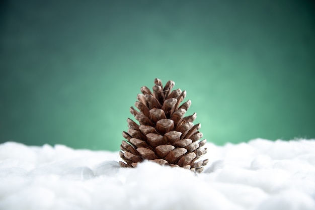 Vue de face pomme de pin ouverte sur une surface isolée verte