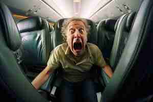 Photo gratuite vue de face, vieil homme souffrant d'anxiété dans l'avion