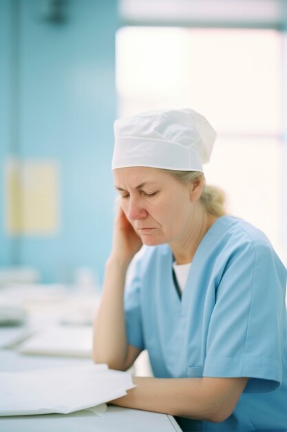 Vue de face d'une vieille femme travaillant comme infirmière