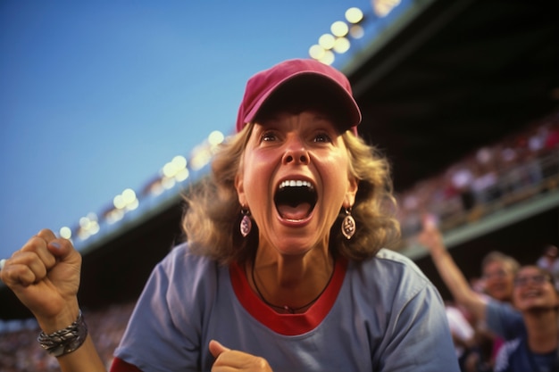 Photo gratuite vue d'un fan de baseball appréciant un match