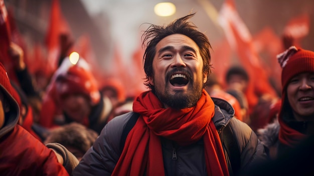 Vue d'un fan de football extatique célébrant