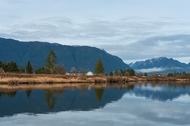 Vue fascinante du reflet des montagnes et du ciel sur l'eau