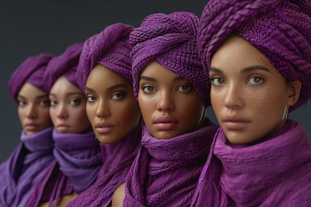 Photo gratuite vue d'une femme portant un foulard violet pour la célébration de la fête des femmes