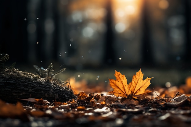 Vue des feuilles d'automne sèches tombées sur le trottoir de la rue