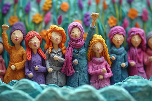 Photo gratuite vue des figurines de femmes violettes pour la célébration de la fête de la femme