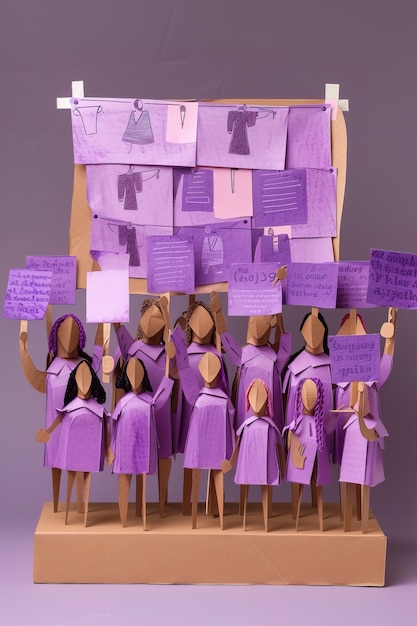 Photo gratuite vue des figurines de femmes violettes pour la célébration de la fête de la femme