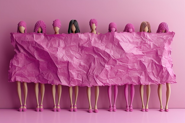 Photo gratuite vue des figurines de femmes violettes pour la célébration de la fête de la femme