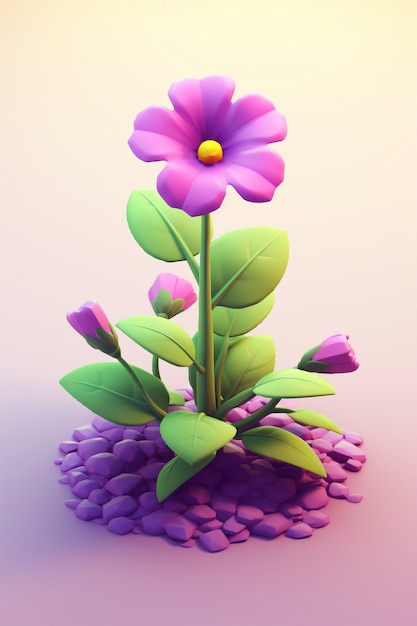 Photo gratuite vue d'une fleur 3d avec des rochers