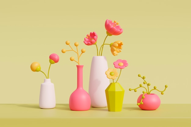 Vue de fleurs épanouies 3d