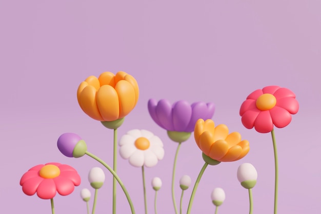 Vue de fleurs épanouies 3d