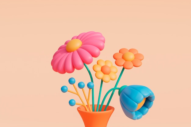 Vue de fleurs épanouies 3d