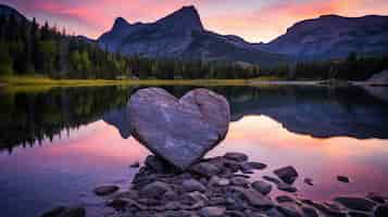 Photo gratuite vue en forme de coeur avec montagnes et paysage lacustre