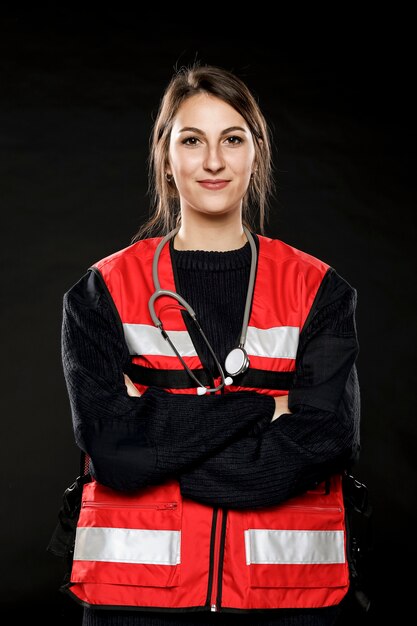 Vue frontale, de, femme, ambulancier