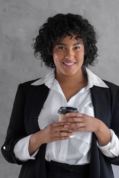 Vue frontale, smiley, femme, tenue, tasse