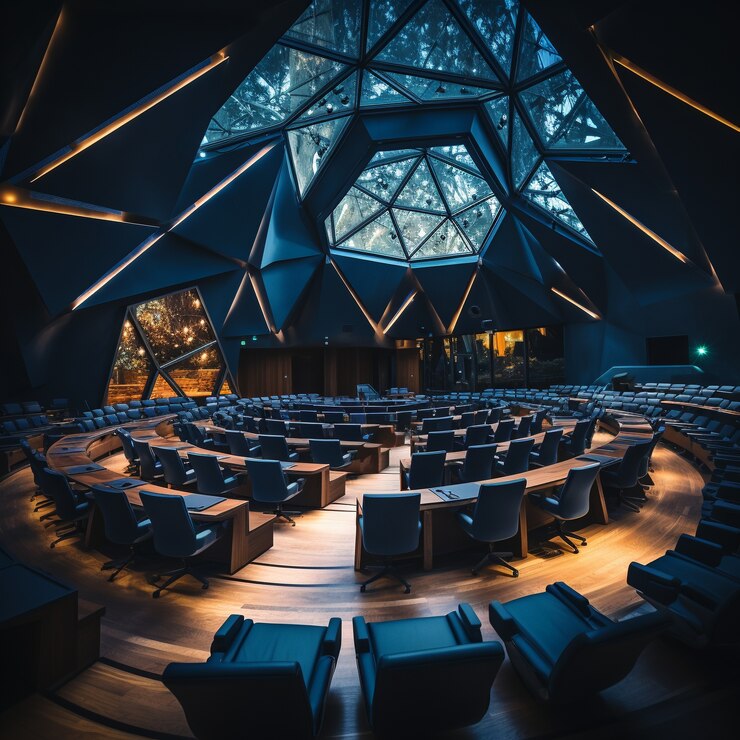 Photo gratuit vue futuriste de la salle de classe avec une architecture ultramoderne