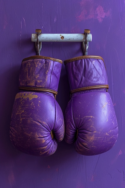 Vue de gants de boxe violets pour la célébration de la fête des femmes