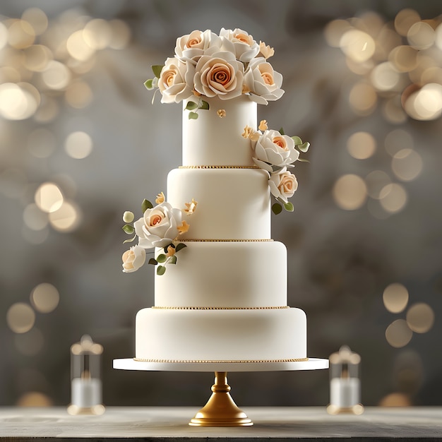 Photo gratuite vue d'un gâteau de mariage 3d avec des décorations et des ornements