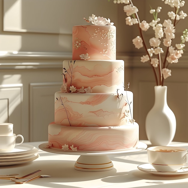 Photo gratuite vue d'un gâteau de mariage 3d avec des décorations et des ornements