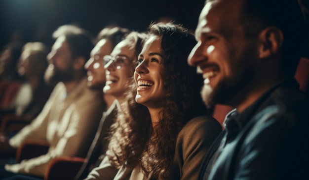 Photo gratuite vue de gens qui rient lors d'un spectacle de comédie