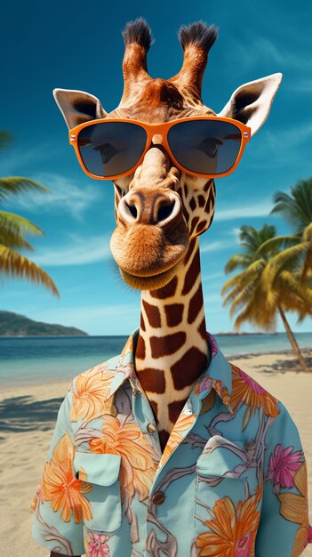Vue de la girafe sur la plage en été