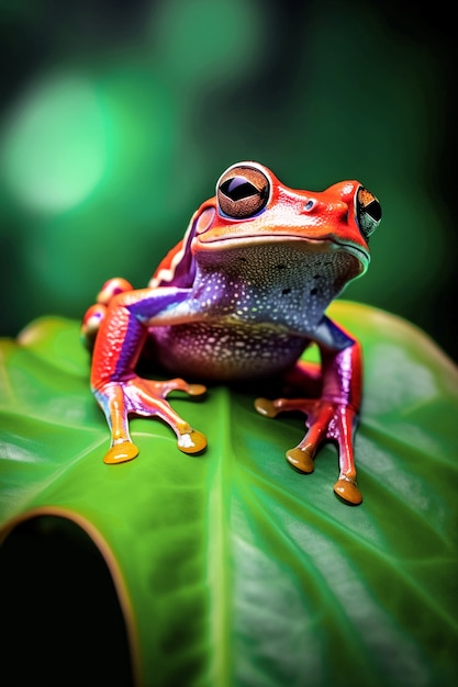 Vue de la grenouille aux couleurs vives dans la nature