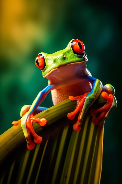 Vue de la grenouille aux couleurs vives dans la nature