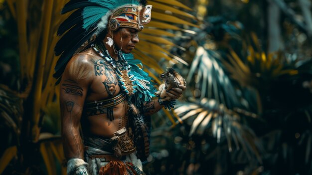 Vue d'un guerrier et d'un chef de l'ancien empire maya et inca