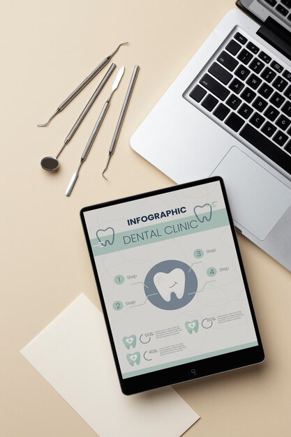 Vue de haut sur les articles d'orientation professionnelle pour les dentistes