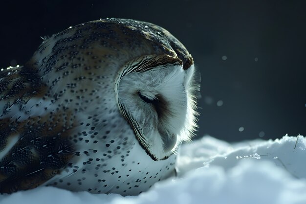 Vue d'un hibou dans un environnement froid avec une esthétique de rêve