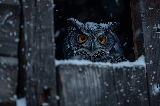 Vue d'un hibou dans un environnement froid avec une esthétique de rêve