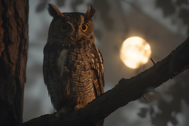 Vue d'un hibou dans un environnement froid avec une esthétique de rêve