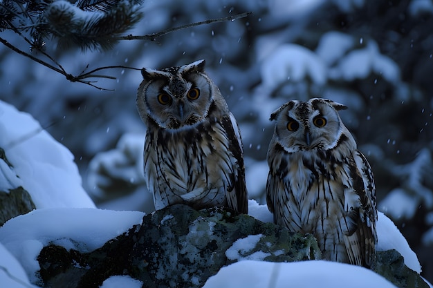 Photo gratuite vue d'un hibou dans un environnement froid avec une esthétique de rêve