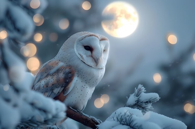 Vue d'un hibou dans un environnement froid avec une esthétique de rêve