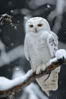 Photo gratuite vue d'un hibou dans un environnement froid avec une esthétique de rêve