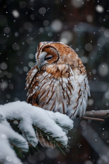 Vue d'un hibou dans un environnement froid avec une esthétique de rêve