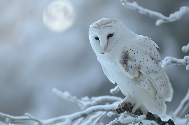 Vue d'un hibou dans un environnement froid avec une esthétique de rêve