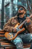 Photo gratuite vue d'un homme jouant de la guitare électrique