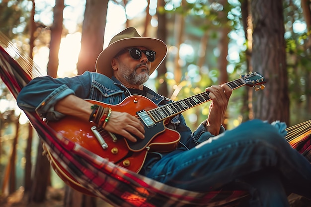 Photo gratuite vue d'un homme jouant de la guitare électrique