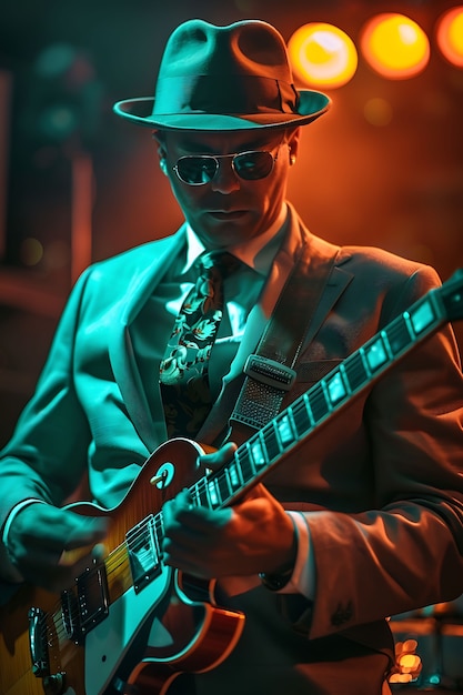 Photo gratuite vue d'un homme jouant de la guitare électrique