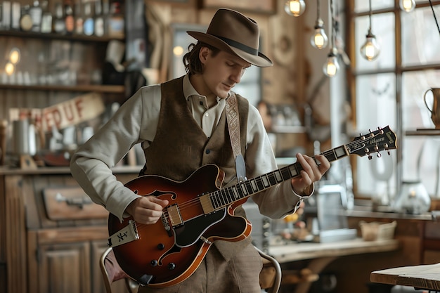 Photo gratuite vue d'un homme jouant de la guitare électrique