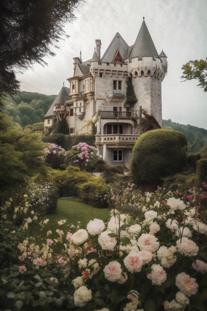 Vue sur l'imposant château avec paysage naturel