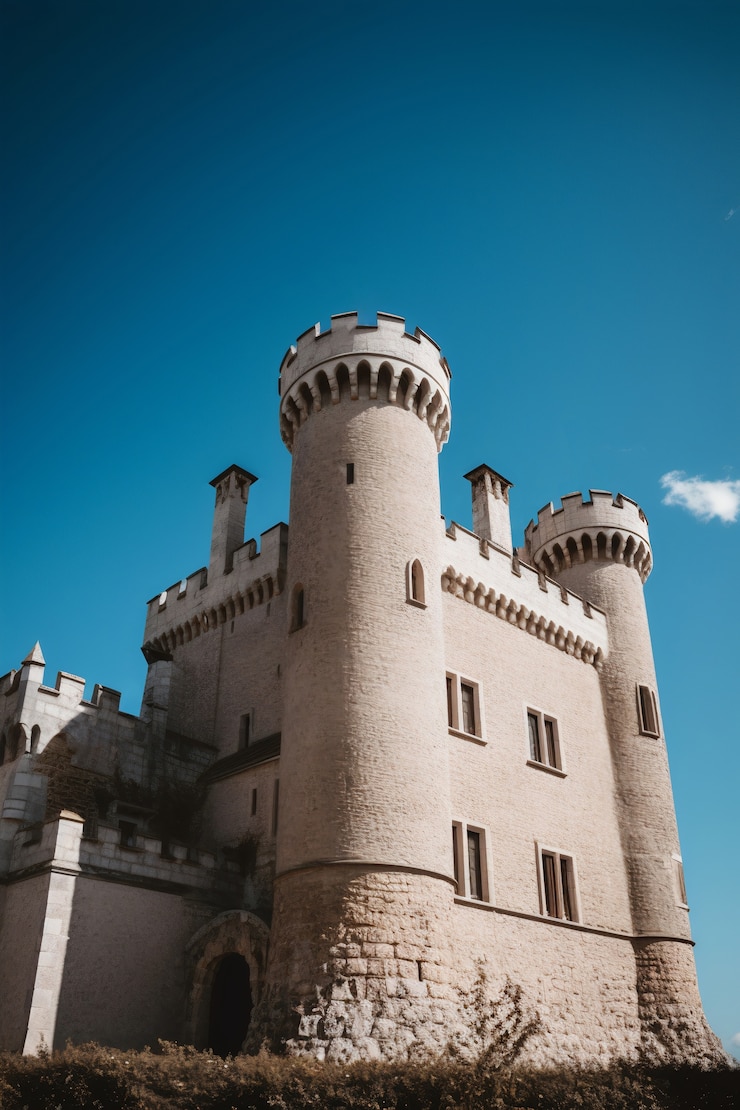 Photo gratuit vue sur l'imposant château avec paysage naturel