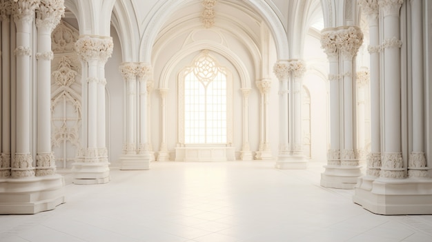 Vue de l'intérieur du château avec des arches