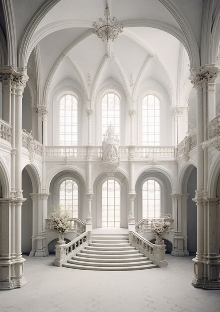 Vue de l'intérieur du château avec des arches