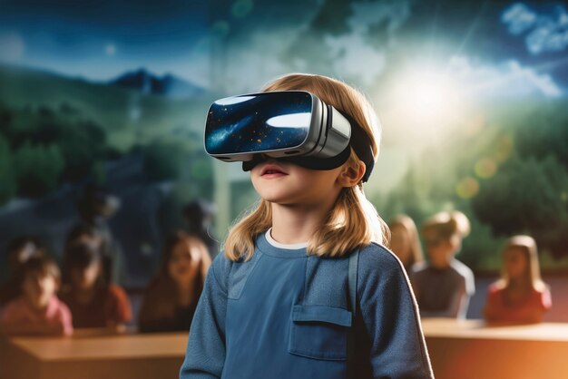 Vue d'un jeune étudiant avec des lunettes vr