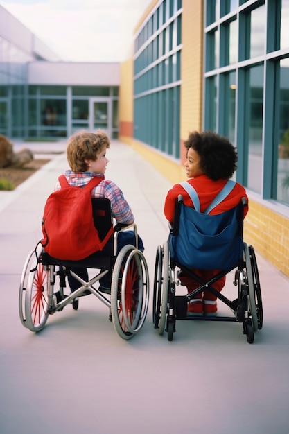 Photo gratuite vue des jeunes élèves qui fréquentent l'école