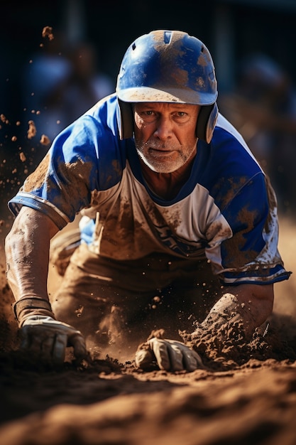 Photo gratuite vue d'un joueur de baseball sur le terrain