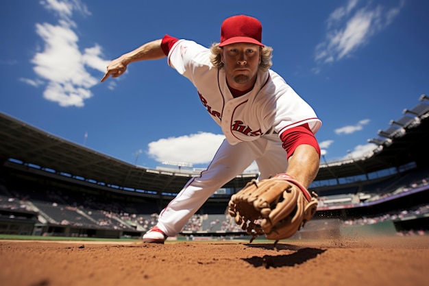 Photo gratuite vue d'un joueur de baseball sur le terrain