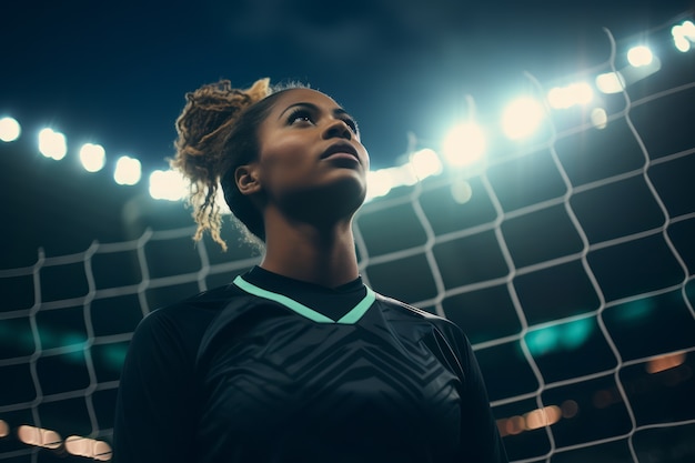 Photo gratuite vue d'un joueur de football féminin adulte