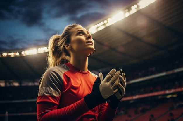 Photo gratuite vue d'un joueur de football féminin adulte